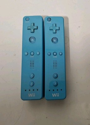 Lot Of 2 Nintendo OEM Wii Remote Blue Controllers Official - Working RVL-003