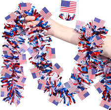 50FT 4Th of July Tinsel Garland Red White and Blue American Flag Garland, Patrio