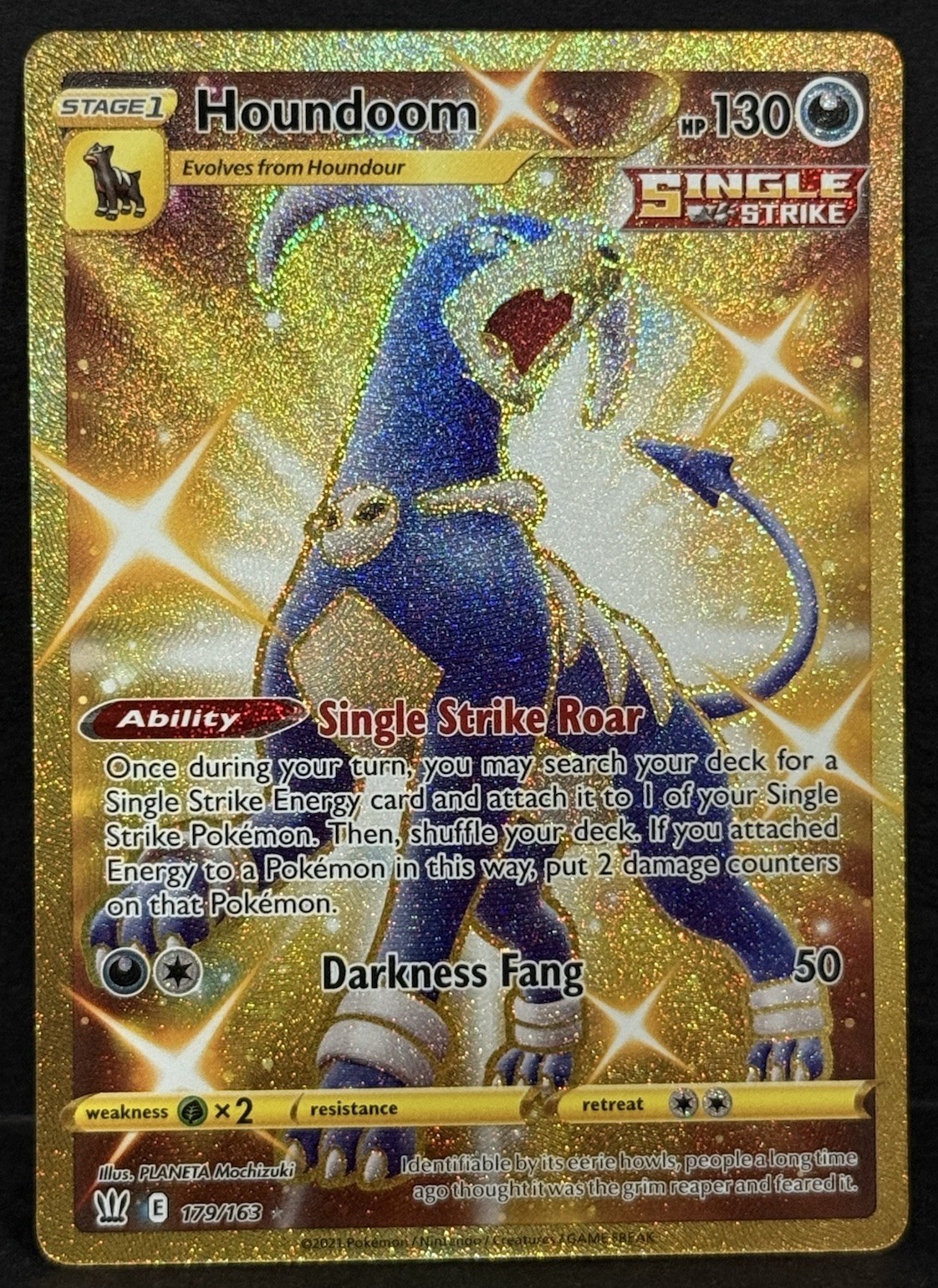 Pokemon 2021 Sword & Shield Battle Styles #179 Houndoom Gold Secret Rare NM