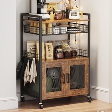 Coffee Bar Cabinet, 3 Tier Coffee Stat Table on Wheels, 35.9" H Bar