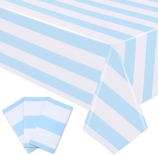 3 Packs Vertical Light Blue And White Striped Tablecloths 54 X 108 Inch