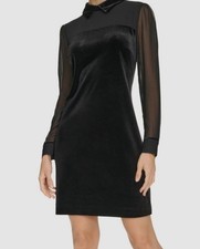 Tommy Hilfiger Women's Black Mixed-Media Long-Sleeve Shift Dress Size 10