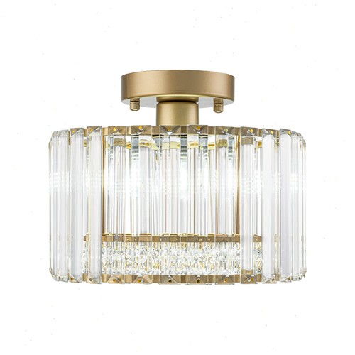 Plafonnier rond moderne en cristal doré semi encastré pour salon - Photo 11/18