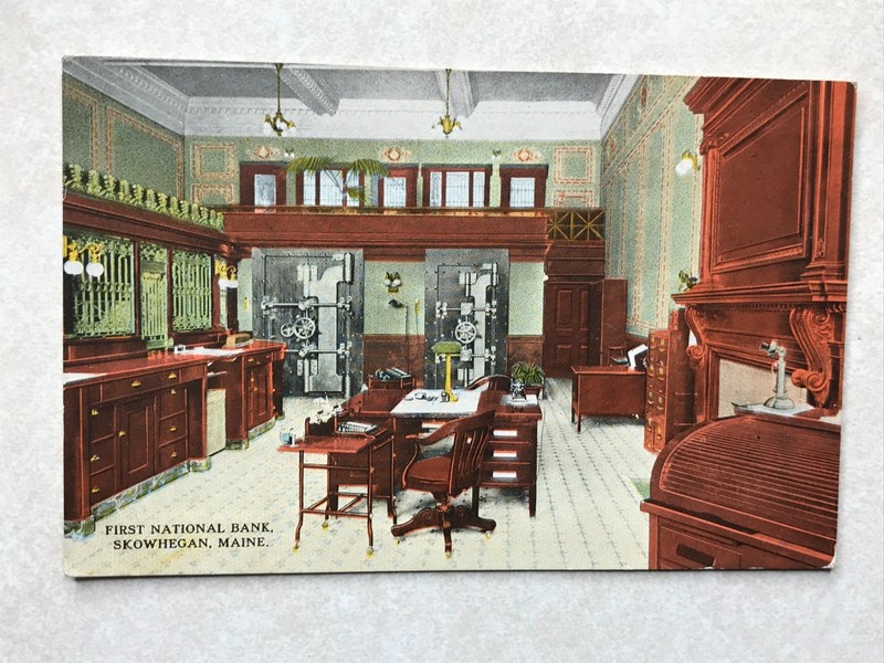 P577 Vintage Postcard First National Bank, Skowhegan Maine ME