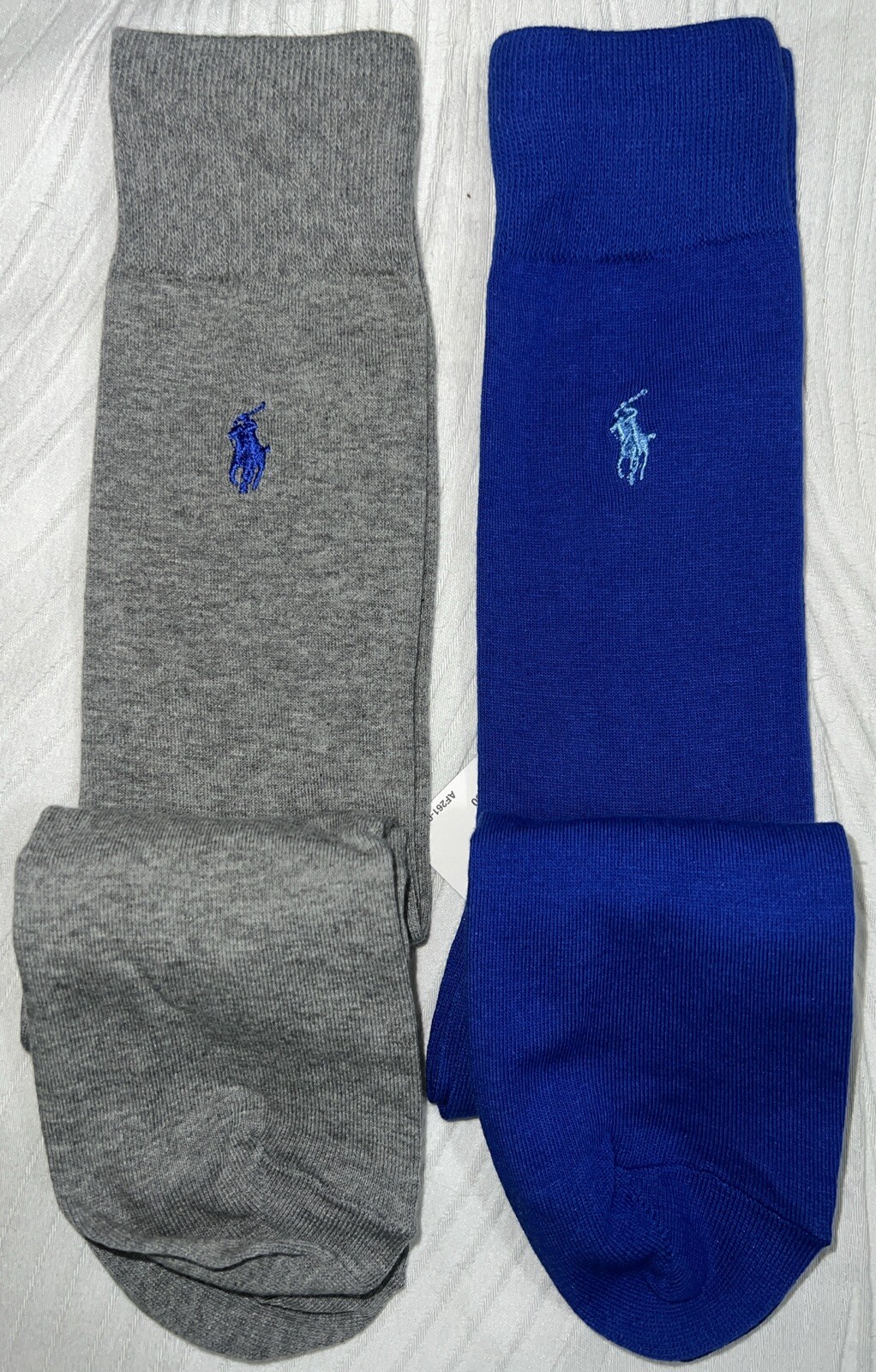 Polo Ralph Lauren calze abito da uomo equipaggio due paia blu grigio nuovi senza etichette logo pony