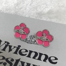 Vivienne Westwood Earrings Pierced Flower Silver Pink NO BOX EJ378