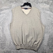 Polo Ralph Lauren Sweatshirt Vest Mens Large Gray V Neck Fleece Embroidered