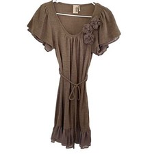 Whimsigoth Mini Dress Francescas Brown Pleated Flutter Sleeve Fairycore Grunge S