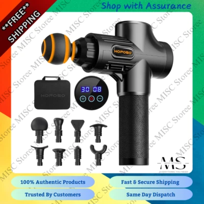HOPOSO Deep Tissue Massage Gun Powerful 30 Speeds with 8 Heads, Black - New