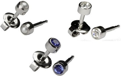 Studex 3 Pairs of Silver 4mm Stainless Steel with Gem 16ga | Hypoallergenic 