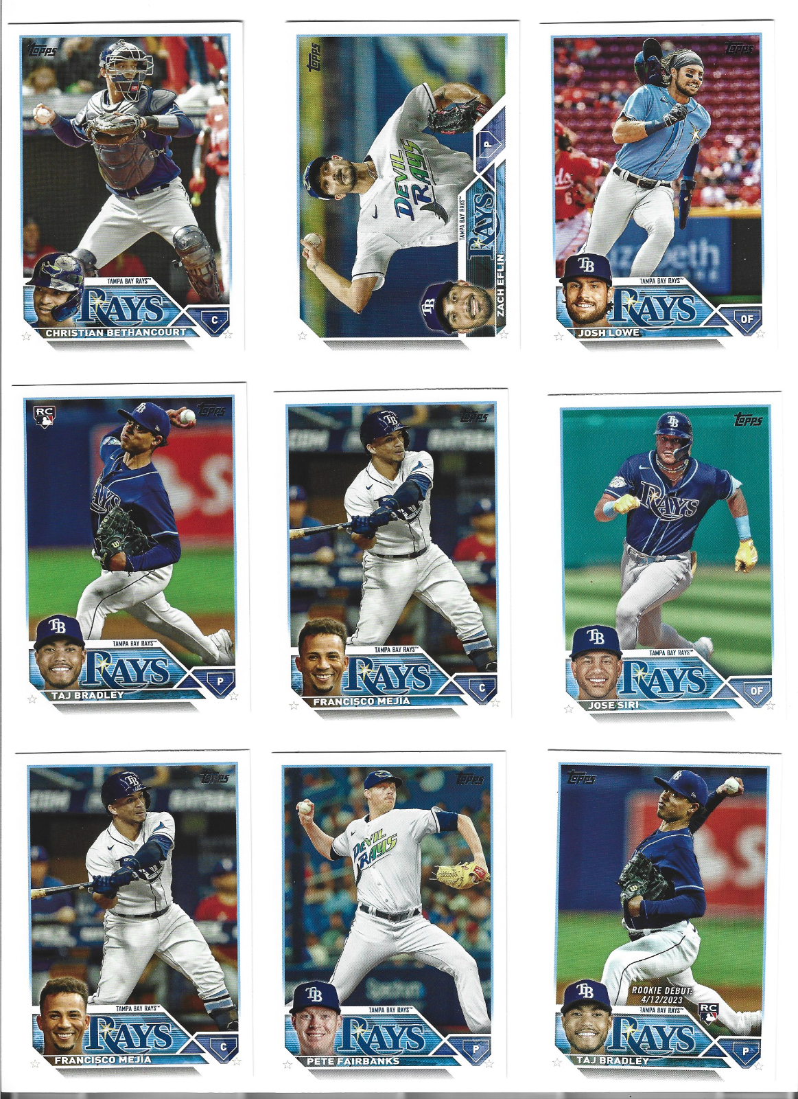 2023 Topps Update Series Tampa Bay Rays Baseball Cards