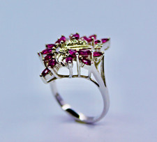 Estate Vintage 10k Withe  Gold Marquis Ruby 4.40 Ct. Diamond Cocktail Ring