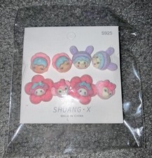 FLOCKED BABIES PURPLE BUNNY EARS MY MELODY PINK FLOWERS FUZZY EARRINGS LOT