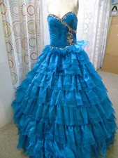 Teal Blue Beautiful Strapless A Line Ball Gown