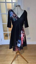 Ladies Black Floral Evening Dress Size 8 - 3/4 Length Sleeves Little Mistress