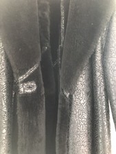 Absolutely Stunning Black Leather And Shearling Swagger Coat With Shawl Collar.