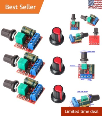 Variable Voltage DC Motor Speed Controller 5A, Ideal for DIY Projects - 3pcs