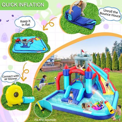 #ad Inflatable Bounce House Bouncy House Water Park w Blower Water Cannon for Kids $355.99