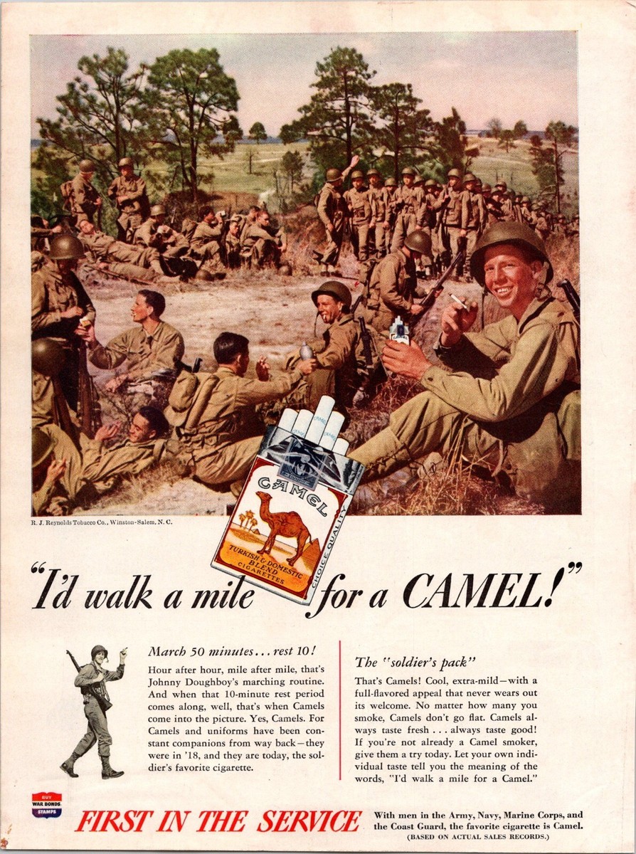VINTAGE 1944 CAMEL CIGARETTES MILITARY WWII ERA PRINT AD