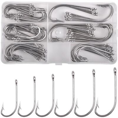 Saltwater Fishing J Hooks Kit, 100pcs Long Shank O'shaughnessy Hooks Set Forged