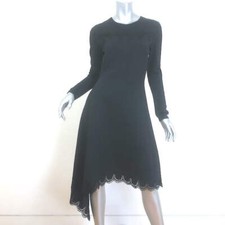 Oscar de La Renta Guipure Lace-Trimmed Asymmetric Dress Black Knit Size Medium