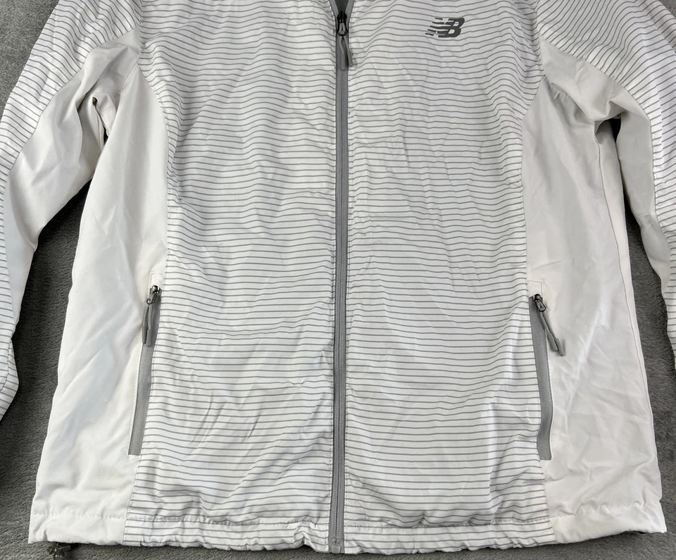New Balance Womens XL 40" Jacket Gray White Striped Full Zip Lined Windbreaker - Image 2 of 4