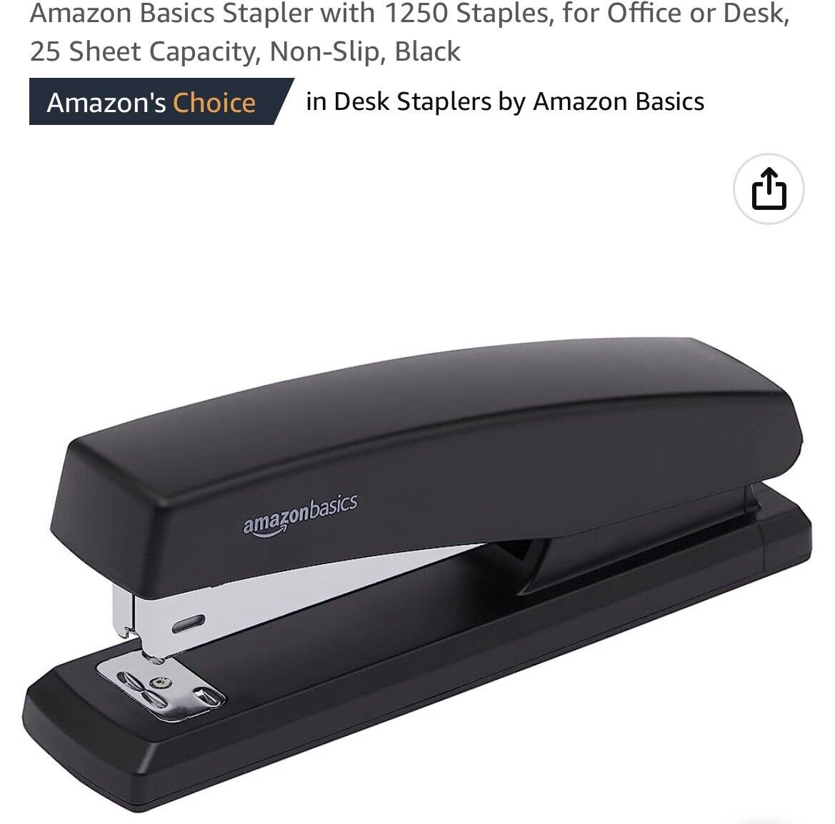   Basics Stapler with 1000 Staples, Office Stapler, 25  Sheet Capacity, Non-Slip, Black