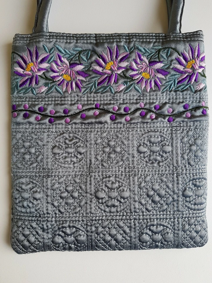 Debenhams Collection Small Grey/Purple  Embroidered Floral Bag Wedding Evening  - Image 2 of 4