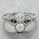 Vintage Style Two Stone Lab-Created Diamond Sapphire Engagement Ring 925 Silver