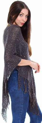 Nuevo Poncho Pullover Suéter Tejido Top Negro/Gris Lentejuelas Marca Simplicity Foto 2 de 4