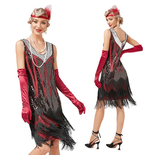 Damen 1920 20er / 30er Jahre Gatsby Kostüm Kleid Flapper Fransen Party kleid DEU - Bild 14 von 25