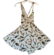 The Moon Size XS Feather Print Zippered Bottom Flattered Sun Dress EUC