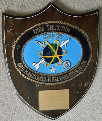Antique 1987 USS Truxtun CGN-35 XO's Hand-carved & Painted Presentation Plaque