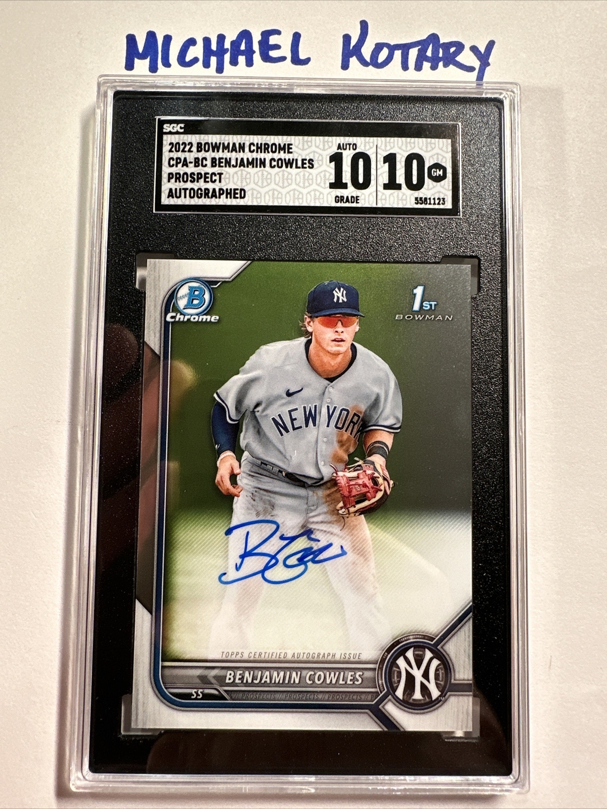 BENJAMIN COWLES 2022 BOWMAN CHROME AUTO SGC 10/10 Yankees 1st Cpa-bc