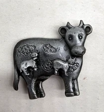 Vintage Torino Pewter Jewelry Set Holstein Cow Earrings Brooch