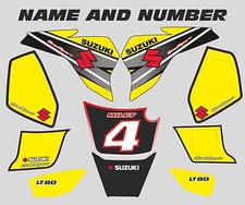 suzuki lt80 quad graphics stickers decals name & number lt 80 mx laminate yellow