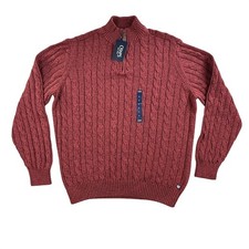 Chaps Sweater Mens Large Burgundy Mock Neck 1/4 Zip Cable Pullover New CM33SE125