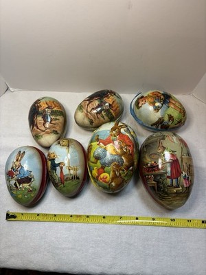READ!  Vintage Germany Easter Egg Paper Mache Candy Containers Lot of 7