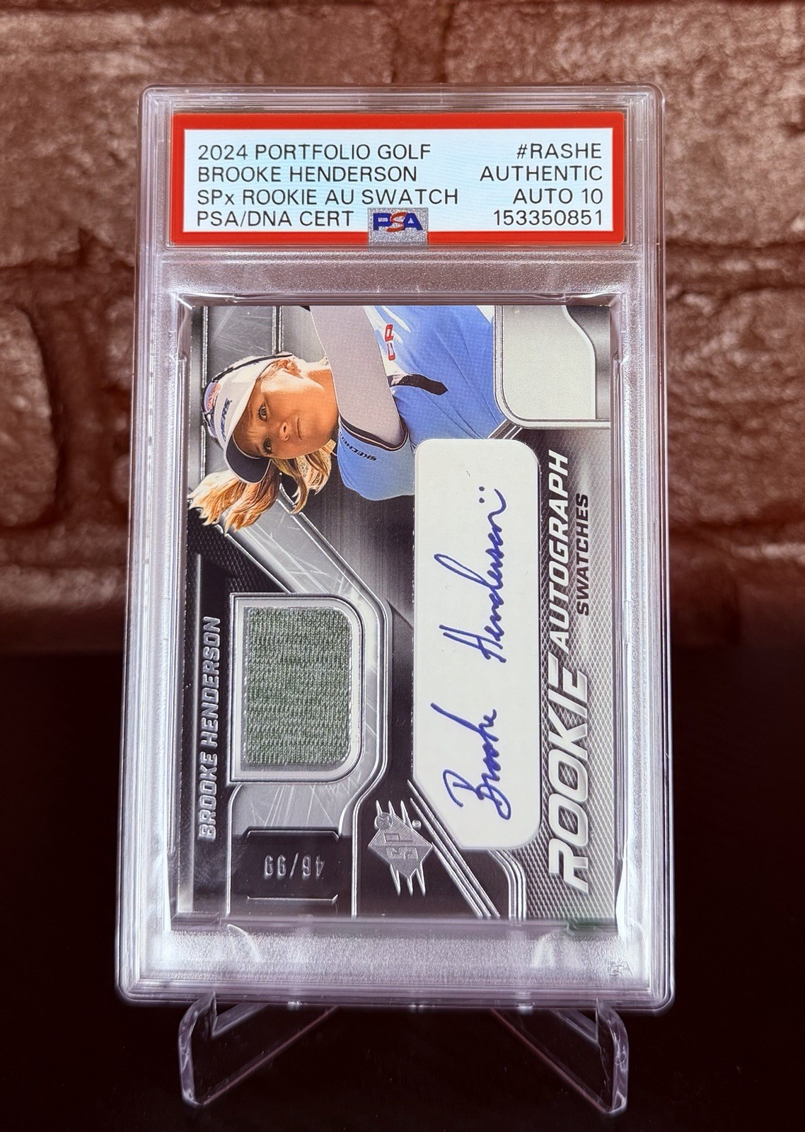 2024 Upper Deck Portfolio Brooke Henderson SPx Rookie Auto Swatch /99 PSA/DNA 10 view 3