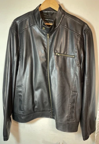 Decoded Men’s XL Vegan Faux Leather Bomber Motorcycle Jacket Hipster Brown - product listing photo