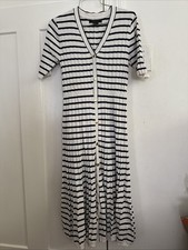 Tahari Women's Blue Stripped Midi Dress Gold Bottons Size M