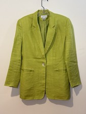 Jennifer Moore Sz 6 Green 100 Linen blazer Jacket Single Button Spring Summer