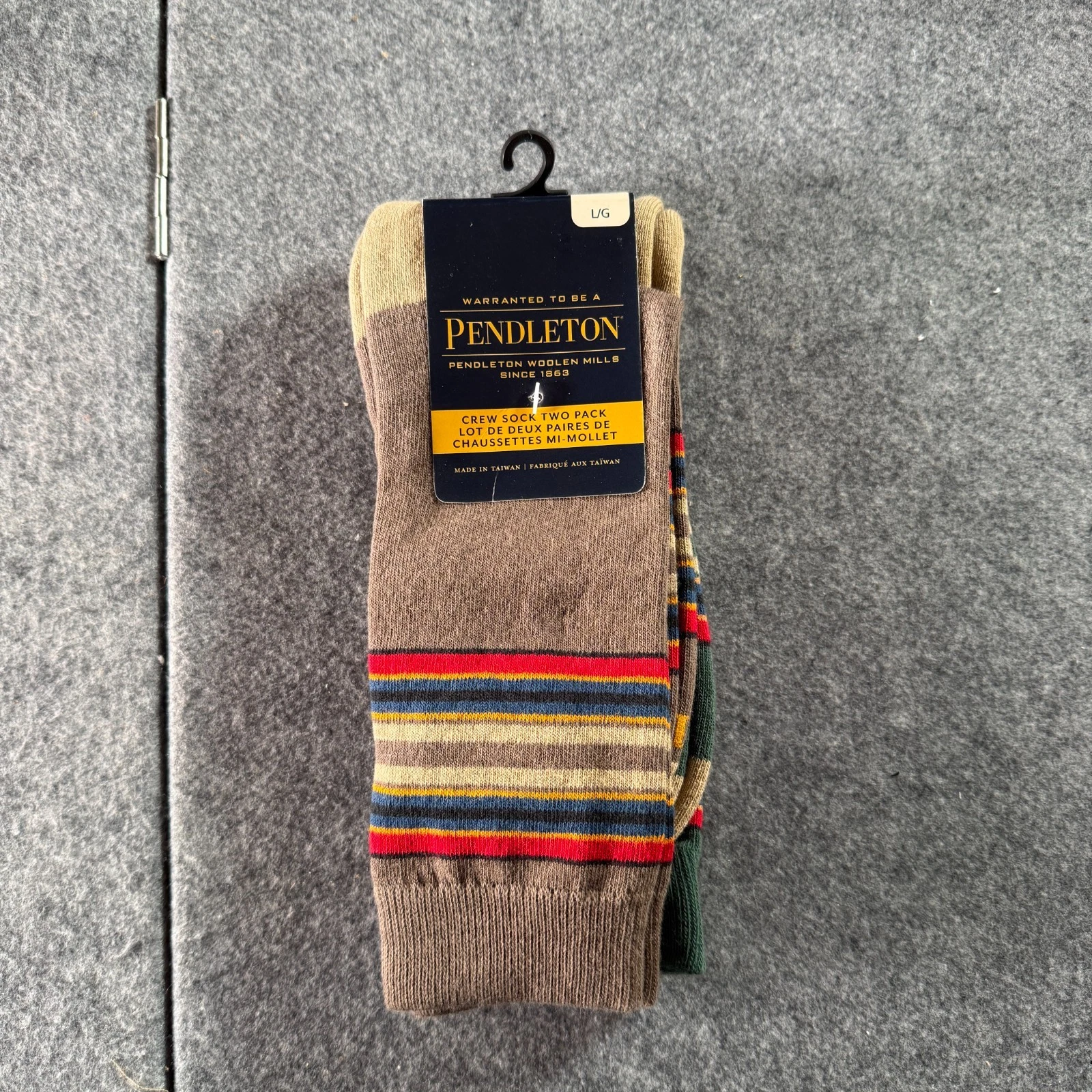 Pendleton Crew Socks Unisex Large Mineral Green Brown Stripe Stretch 2-Pairs