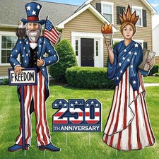 3PCS 4th of July Yard Sign 32 x 10 Inch 250th Anniversary Yard Decor with Iro...