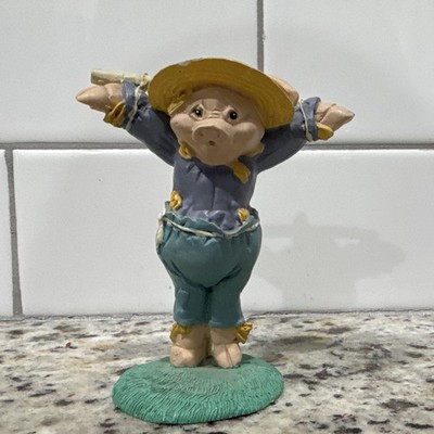 Vintage Enesco pig scarecrow figurine designed by artist Kathy Wise.