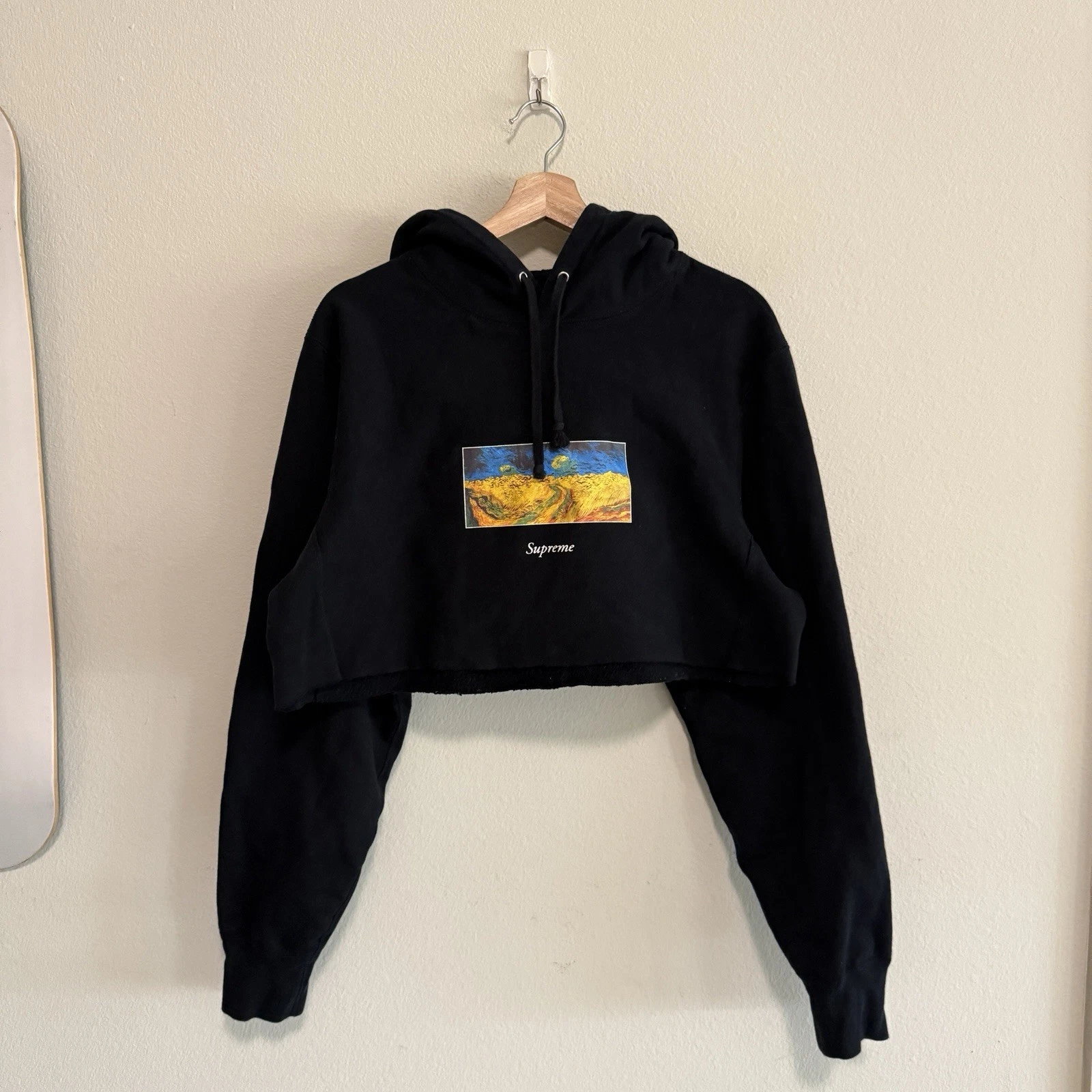 Pull Supreme Van Gogh Field noir à capuche cropped printemps été 2017 art