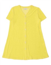 VINTAGE Womens Short Sleeves Tunic Dress US 2 XS Yellow Cotton AW08