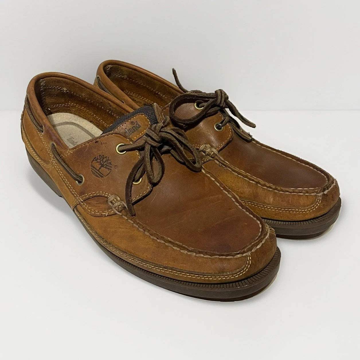 Mocassini Timberland uomo taglia 10 5 M classici 2 occhielli pelle marrone scarpe eleganti barca