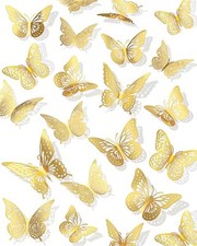 72Pcs 3D Butterfly Wall Decor Butterfly Fathers Day Decorations, 4 Styles Gold
