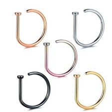 5Pcs Fake Nose Ring 316L Stainless Steel Septum Piercing D-Shape Clip On Jewelry